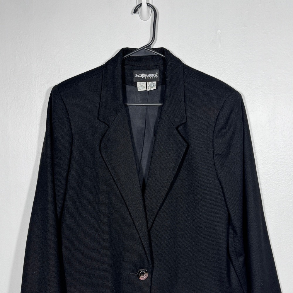 Sag Harbor Women's Vintage 100% Wool Black Blazer Sz 12P / Vintage Sz 14P Career - Picture 2 of 16